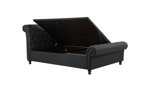 Venice Ottoman Bed: A chic statement piece with buttoned detailing, rolled headboard, and Ottoman storage. Elevate your bedroom with unbeatable comfort and style during this limited-time sale. Available in Double, Small Double, and King sizes. 004