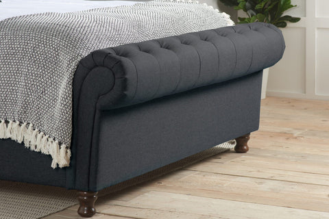 Venice Ottoman Bed: A chic statement piece with buttoned detailing, rolled headboard, and Ottoman storage. Elevate your bedroom with unbeatable comfort and style during this limited-time sale. Available in Double, Small Double, and King sizes. 011