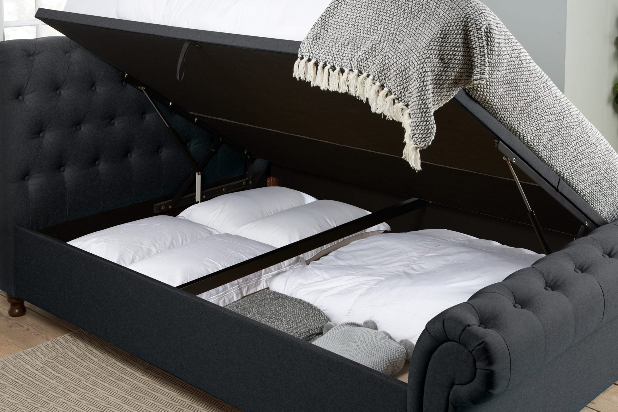 Venice Fabric Upholstered Ottoman Bed