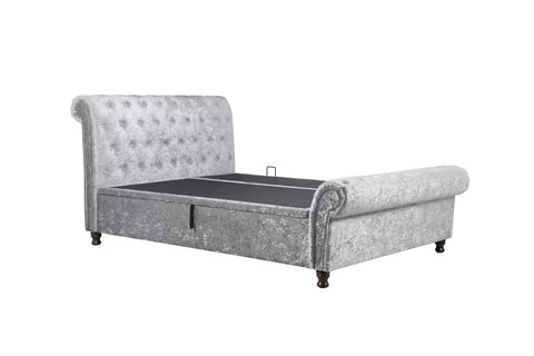 Venice Ottoman Bed: A chic statement piece with buttoned detailing, rolled headboard, and Ottoman storage. Elevate your bedroom with unbeatable comfort and style during this limited-time sale. Available in Double, Small Double, and King sizes. 018