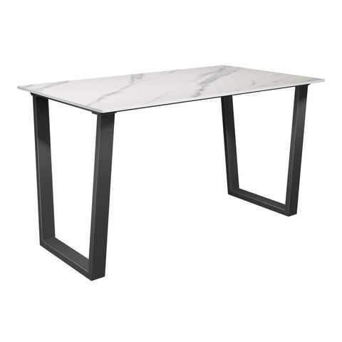 Cerutti White Ceramic Dining Table with Right Hand Facing Corner Bench and Low Backless Bench Set - Angled Dining Table 