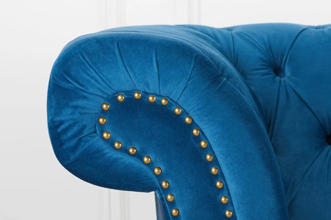 Chester Blue Plus Velvet Soft Fabric Chesterfield Sofa, also available in Grey, Choose from 3 seater and 2 seater - Studded detail along armrest