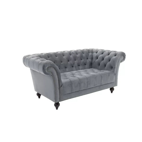 Chester Blue Plus Velvet Soft Fabric Chesterfield Sofa, also available in Grey, Choose from 3 seater and 2 seater - Chester Sofa in Grey