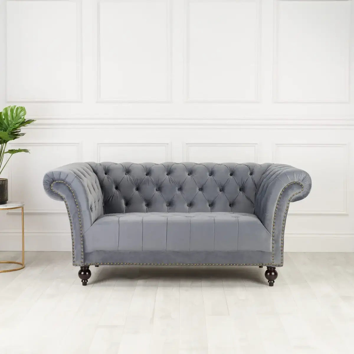 Chester Grey Plus Velvet Soft Fabric Chesterfield Sofa