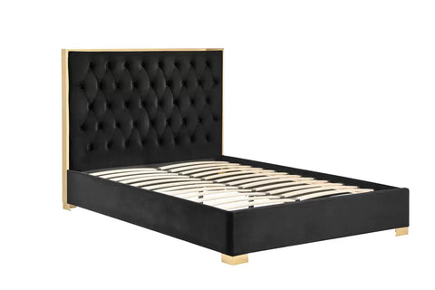 Gloucester Bed: A luxurious retreat with opulent gold or chrome trimmings, upholstered in Black or Grey Plush Velvet Fabric. Meticulously crafted for comfort and elegance, available in Double or King Size for a perfect blend of style and sophistication. - 003