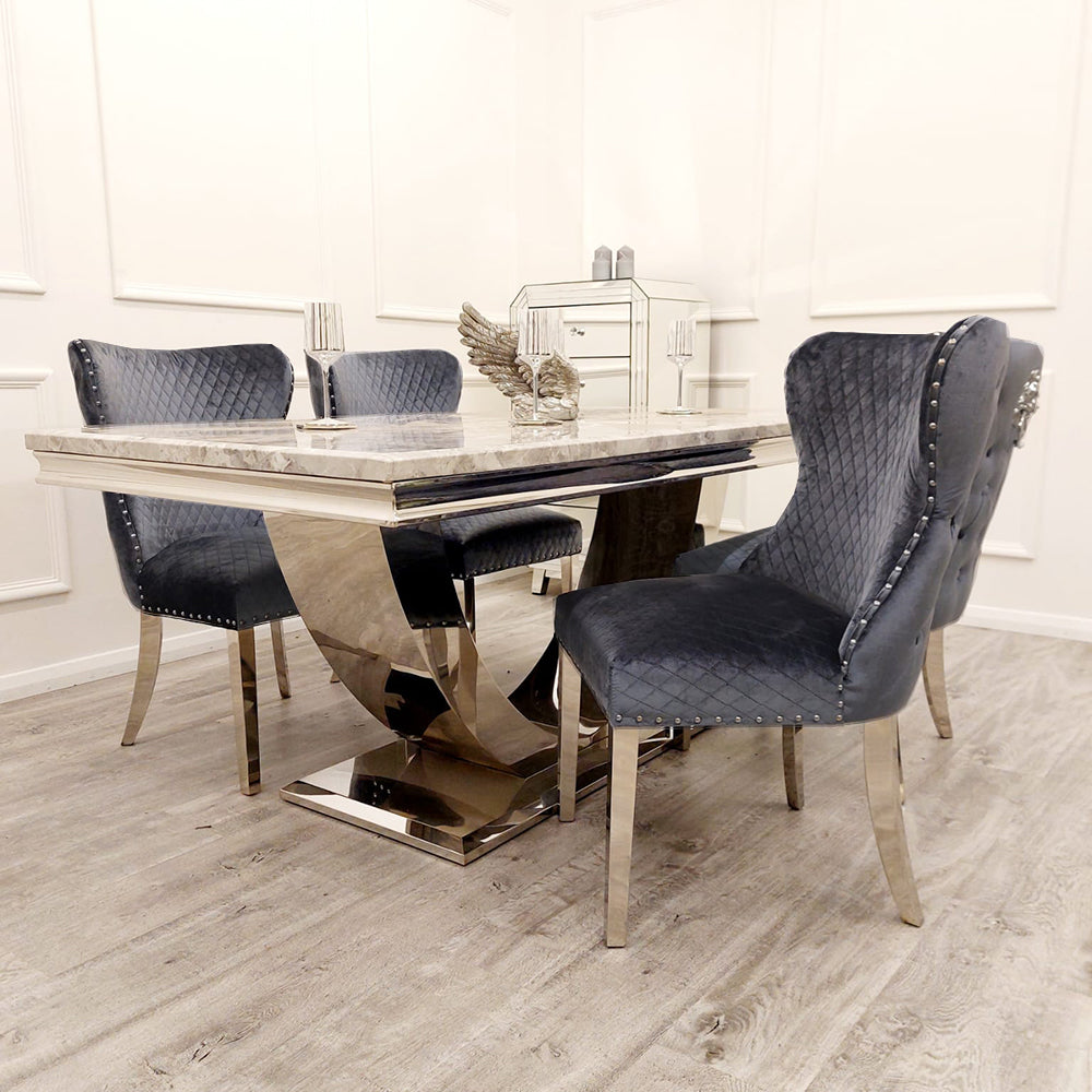 2.0M Bentley Light Grey Marble Dining Table Set