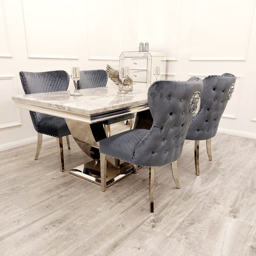 2.0M Bentley Light Grey Marble Dining Table Set