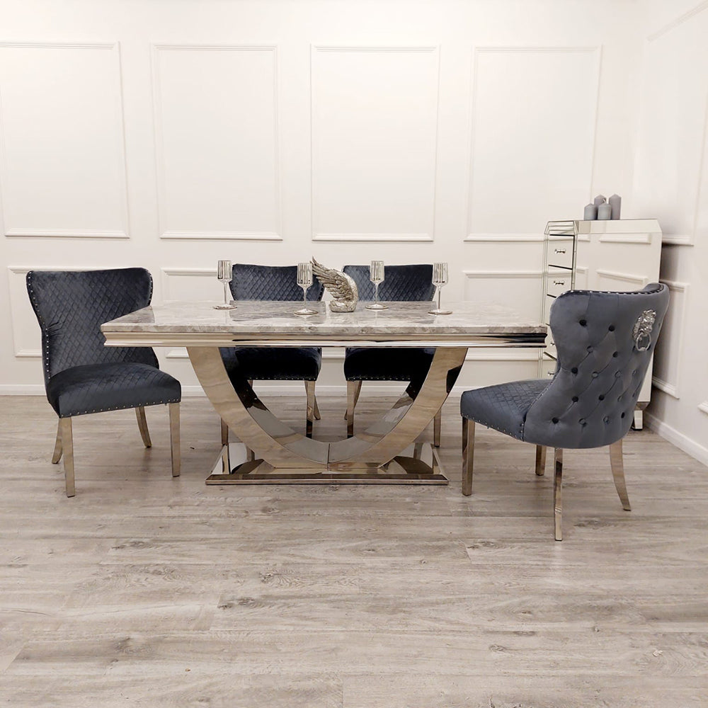 2.0M Bentley Light Grey Marble Dining Table Set