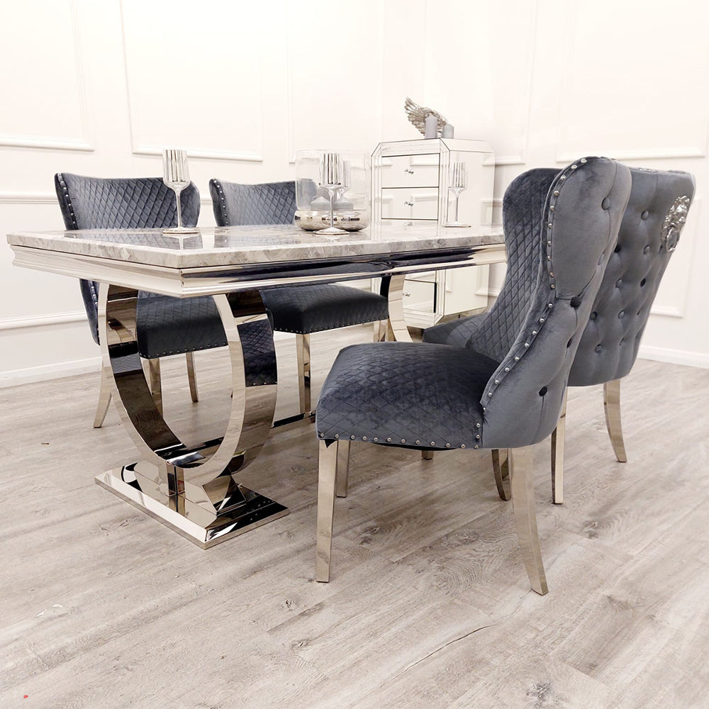 Luciana Grey Marble Top Dining Table Set with Bentley Dining Chairs