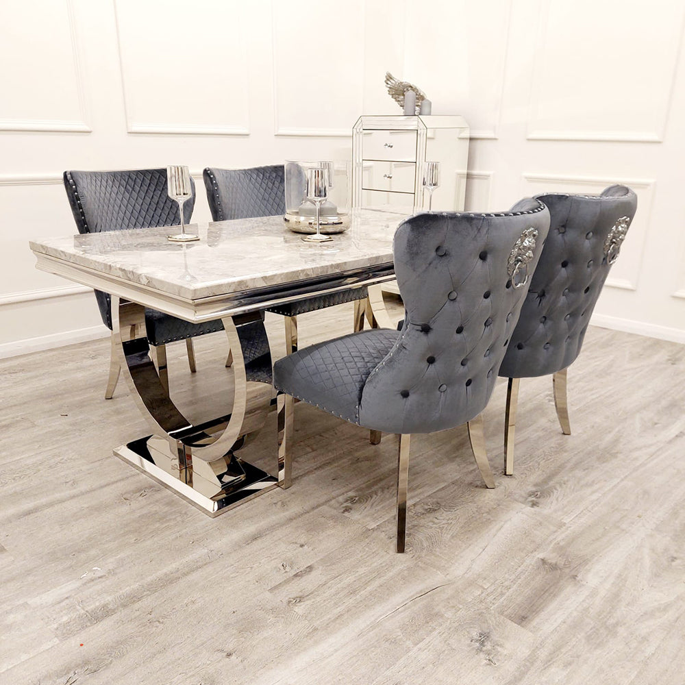 Luciana Grey Marble Top Dining Table Set with Bentley Dining Chairs