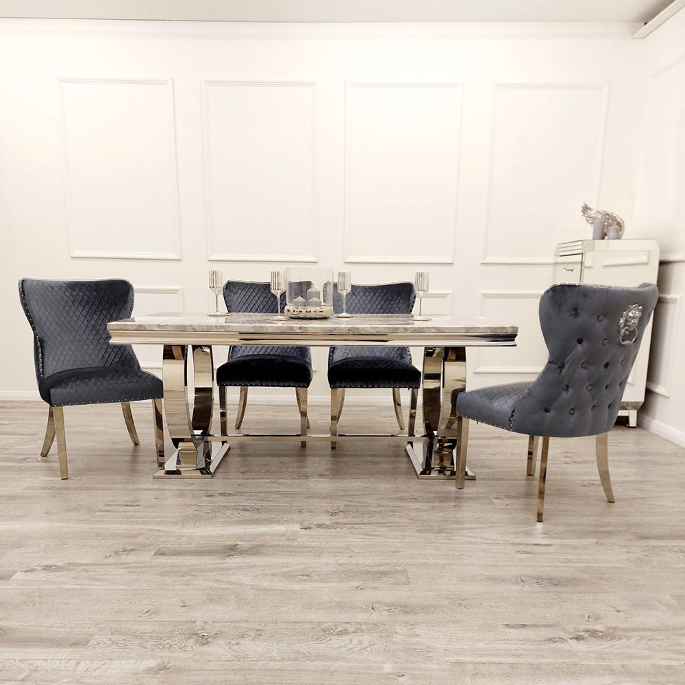 Luciana Grey Marble Top Dining Table Set with Bentley Dining Chairs