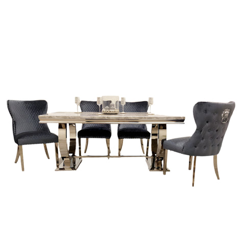 4 Seater Luciana Light grey Marble top dining table with lion knocker chairs - Lifestyle