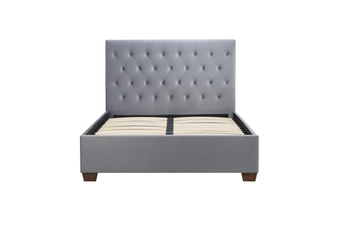 Chiswick Bed: A modern masterpiece of elegance and comfort, featuring a stylish buttoned headboard and versatile upholstery options in steel crushed velvet or sophisticated grey fabric. Explore the ottoman bed frame option for added functionality. Available in sizes Double bed and King Size Bed - 004