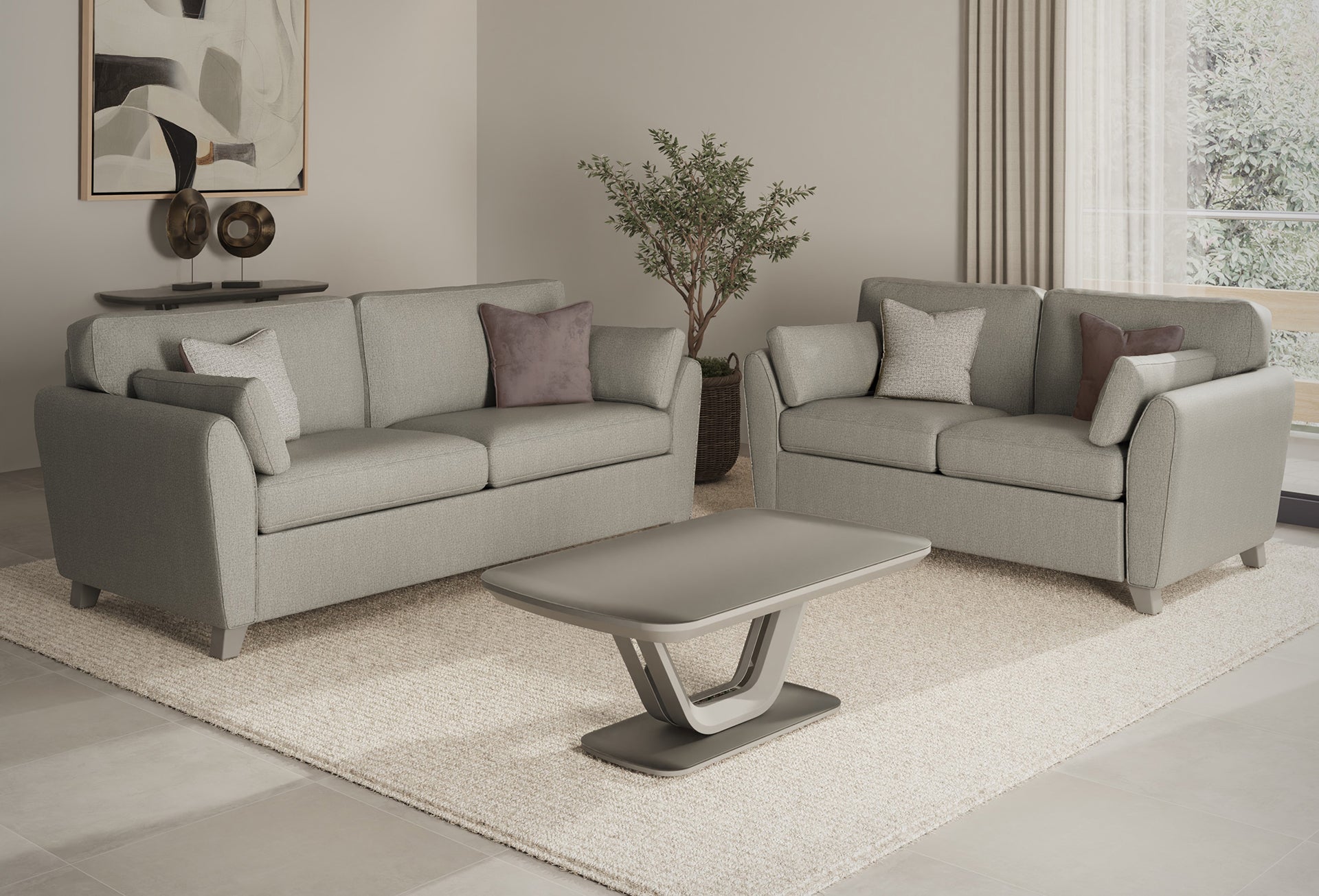 Cromwell Light Grey Linen Fabric Sofa