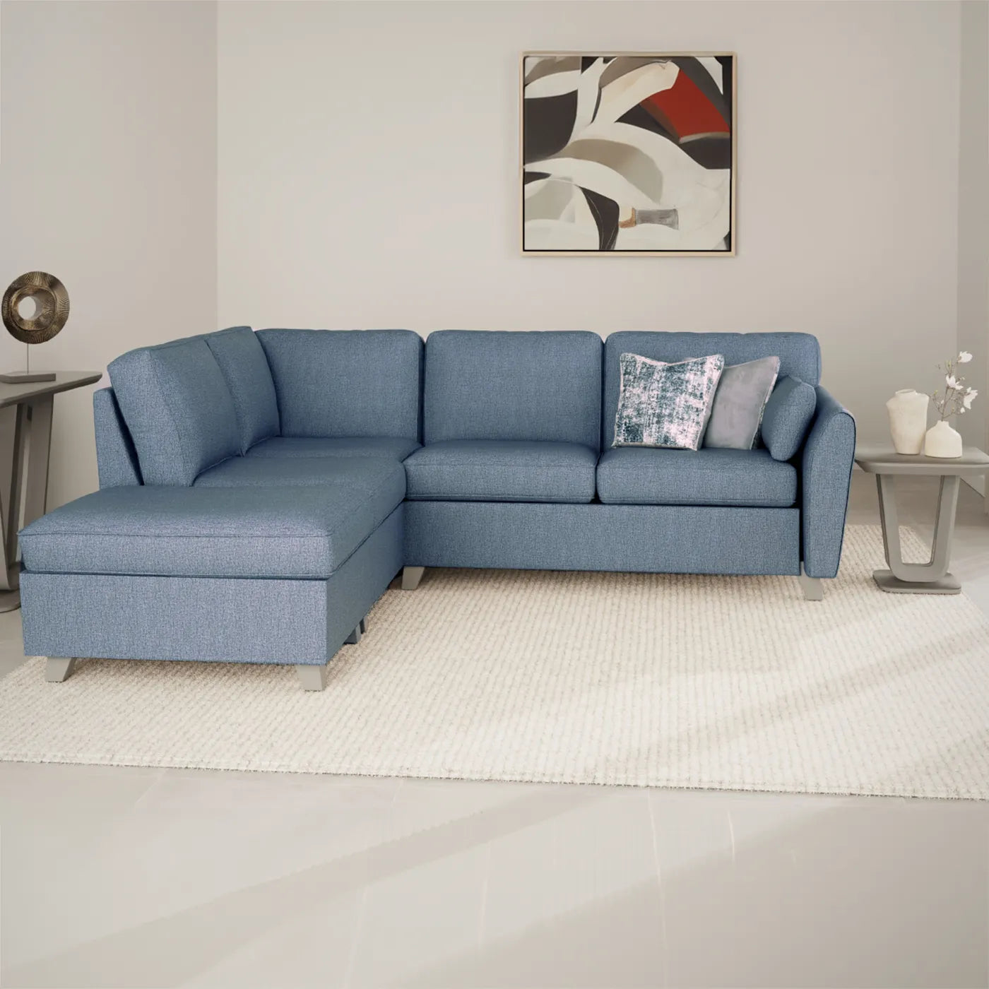 Cromwell Blue Linen Fabric LHF Corner Sofa