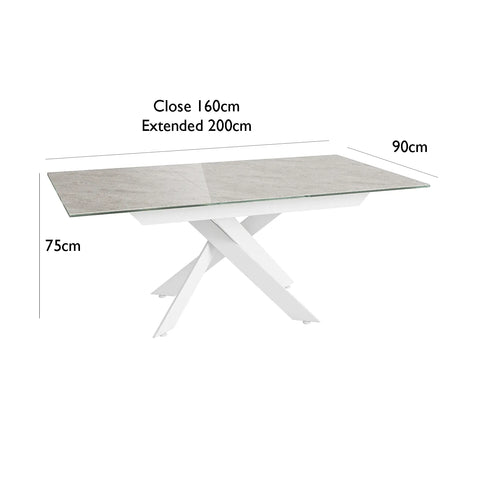 Cairo Matte Grey Ceramic Top Dining Table With White Painted Legs - Dimensions