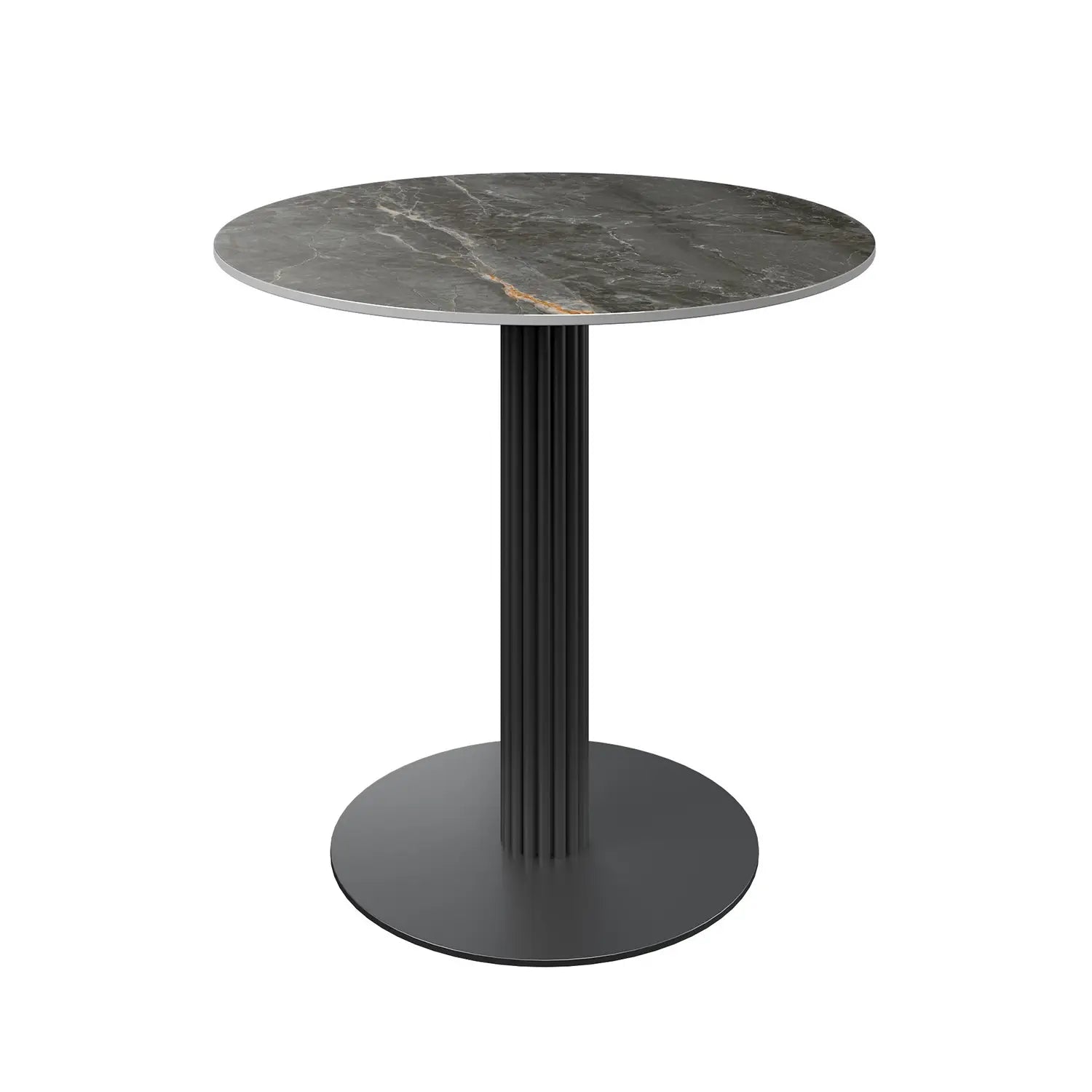 Cartier 80cm Round Gloss Grey Ceramic Dining Table with 2 Ria Dining Chairs