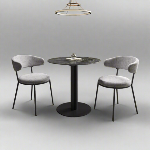 Cartier 80cm Round Gloss Grey Ceramic Dining Table with 2 Ria Dining Chairs - Main Image