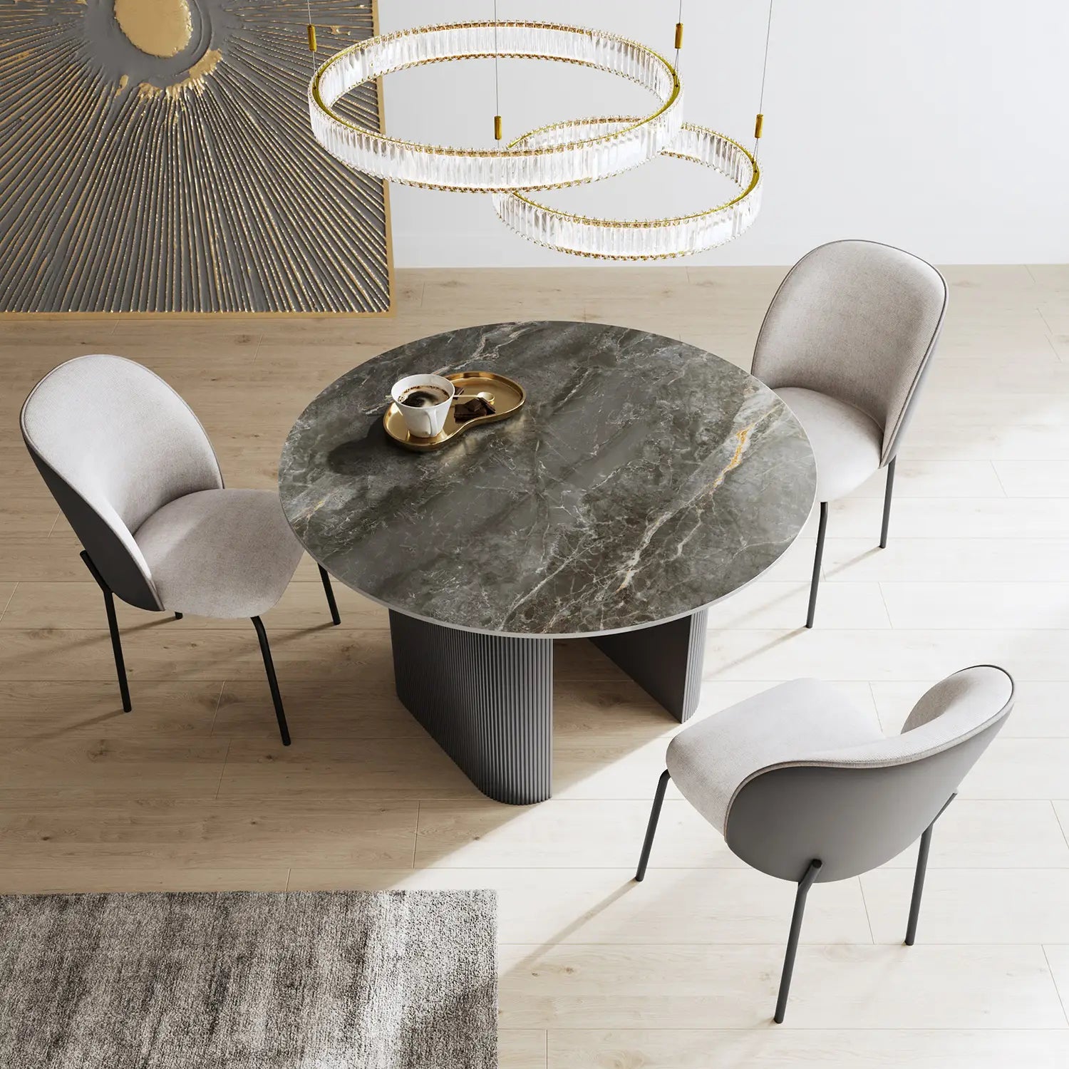 Cartier Round Gloss Grey Ceramic Dining Table -120cm