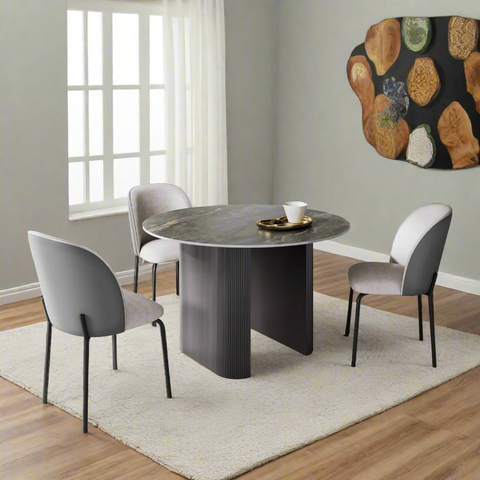 Cartier Round Gloss Grey Ceramic Dining Table Set -120cm. Shop a variety of shapes and size Dining Tables in the Cartier Collection - Dining Table with Dining Chairs