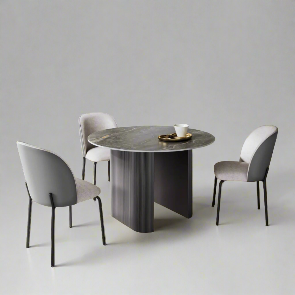 Cartier Round Gloss Grey Ceramic Dining Table Set -120cm. Shop a variety of shapes and size Dining Tables in the Cartier Collection - Main Image 