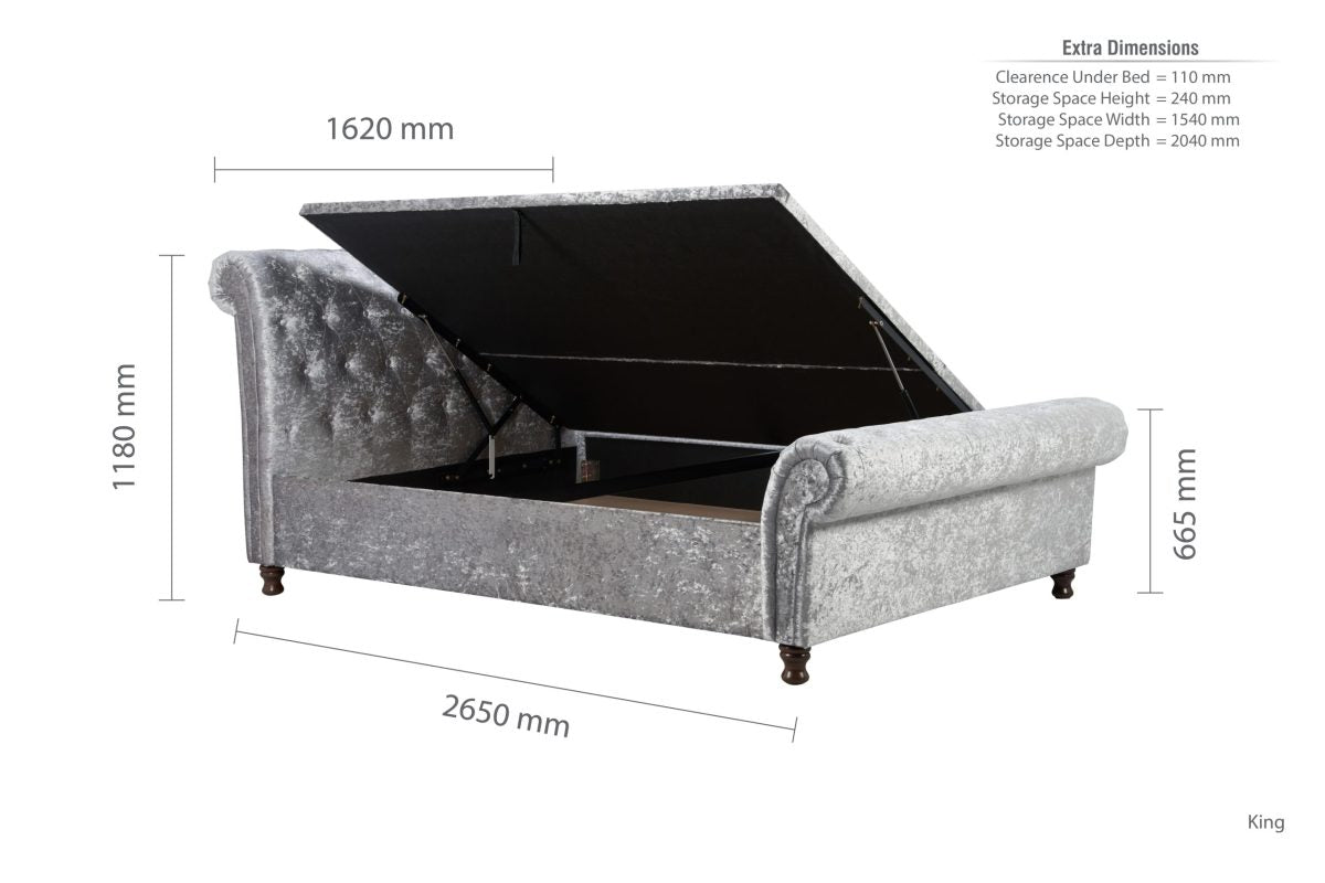 Venice Fabric Upholstered Ottoman Bed