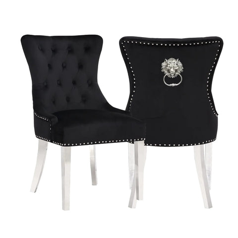 Black Plush velvet Lion Knocker back dining chairs