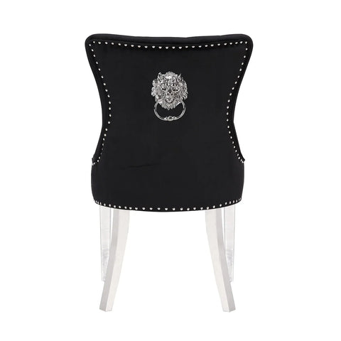 Black Plush velvet Lion Knocker back dining chair