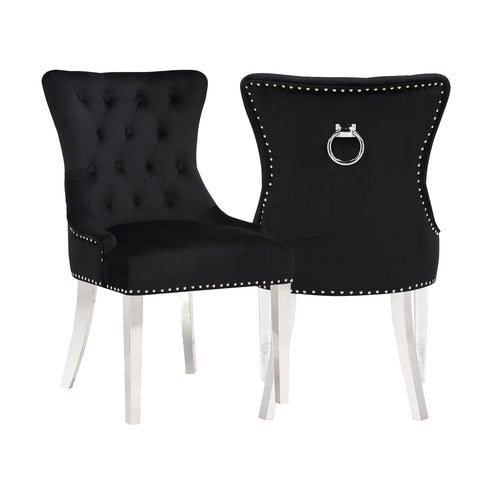 Black Plush velvet Ring Knocker back dining chairs