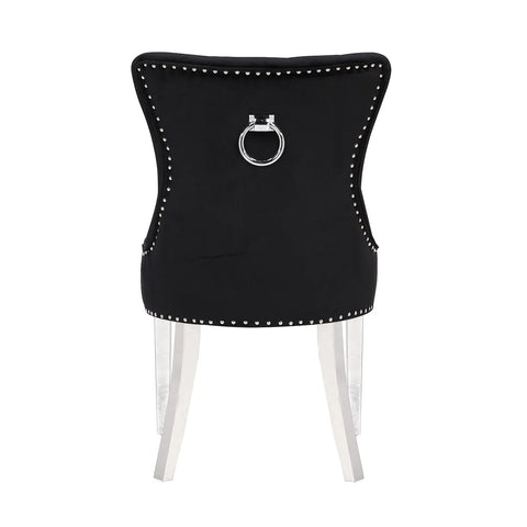 Black Plush velvet Ring Knocker back dining chair