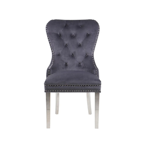 Chennai Set of 6 Velvet Quilted Dining Chairs, also available in Grey - Grey Dining Chair Image