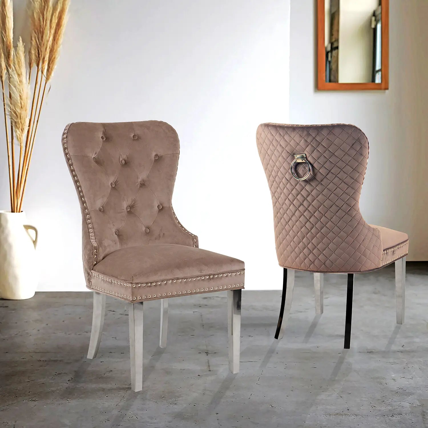 Chennai Set of 6 Velvet Quilted Dining Chairs