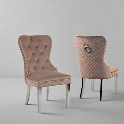 Chennai Quilted Back Ring Knocker Pink Dining Chairs 