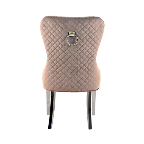 Chennai Set of 4 Velvet Quilted Dining Chairs, also available in Grey - Back of Chair Image