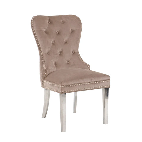 Chennai Set of 4 Velvet Quilted Dining Chairs, also available in Grey - Front of Chair Showing Button Detail