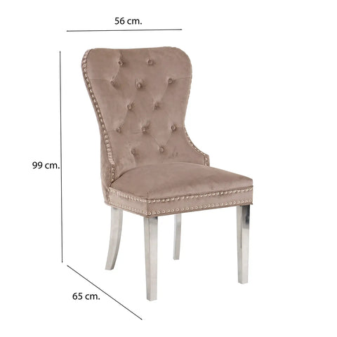 Chennai Set of 4 Velvet Quilted Dining Chairs, also available in Grey - Chair Measurements Image