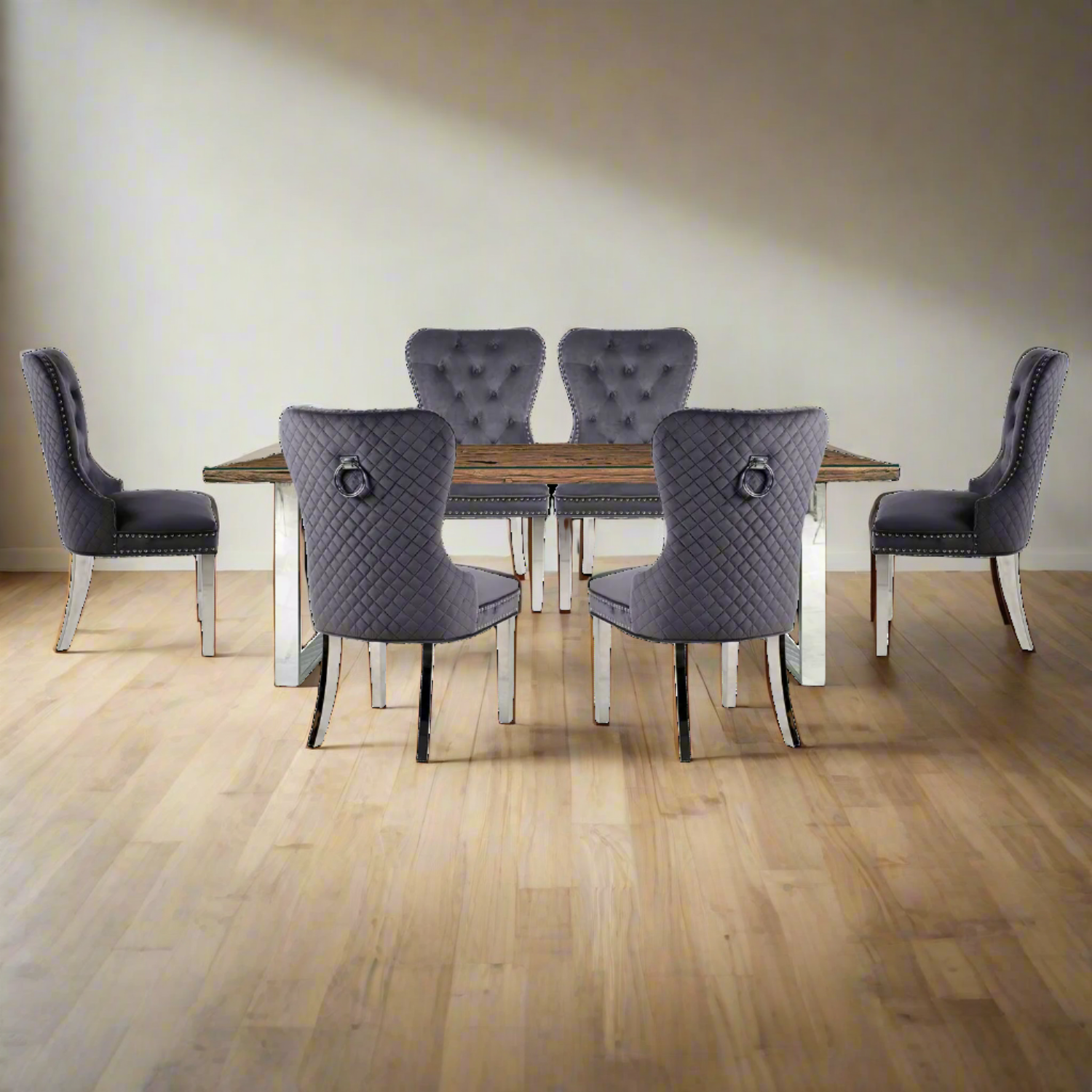 Chennai Railway Sleeper Dining Table with Chennai Quilted Chairs - 180cm