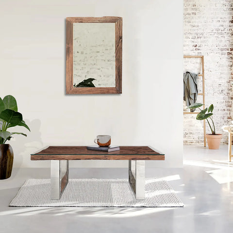 Chennai Railway Sleeper Wood Coffee Table, Matching Furniture Available - Lifestyle Image