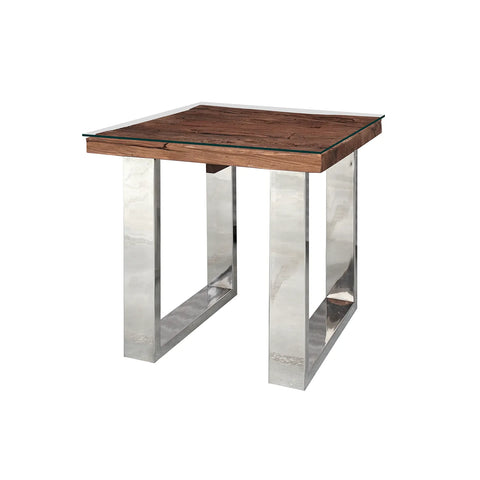 Chennai Railway Sleeper Wood Lamp Table, matching furniture available - Side Table Angled Image