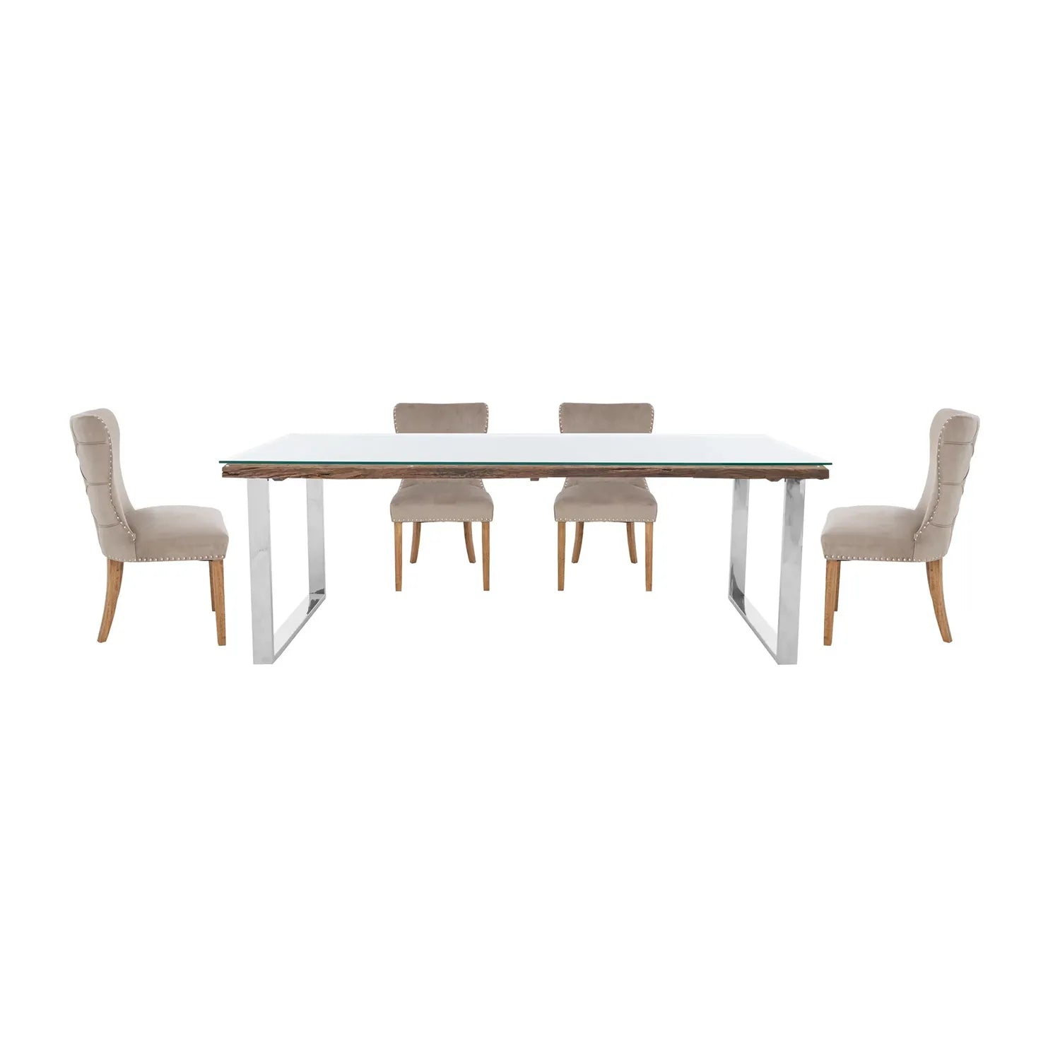 180cm Chennai Dining Table with U-Shaped Legs and 6 Upholstered Chairs