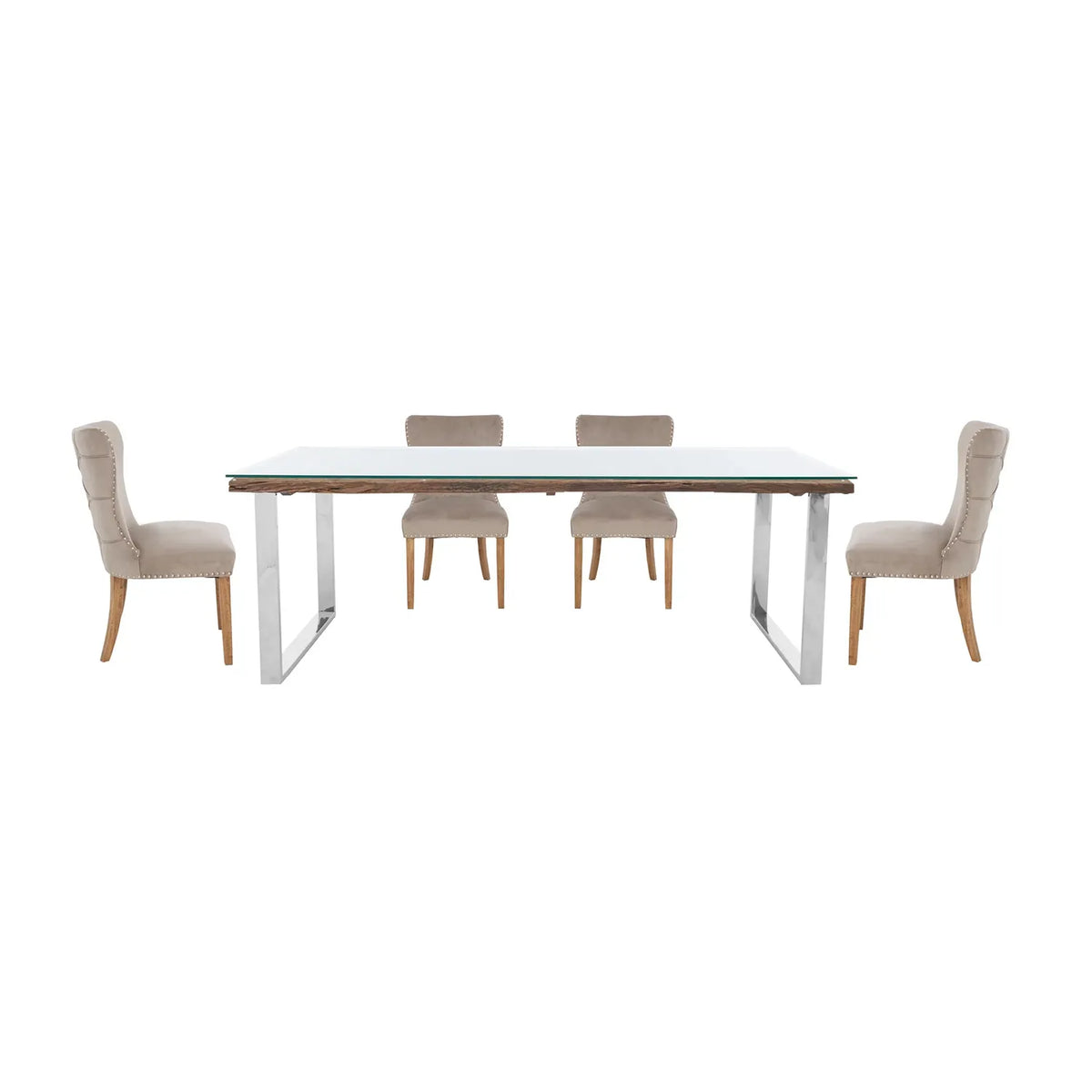 180cm Chennai Dining Table with U-Shaped Legs and 6 Upholstered Chairs - Main 