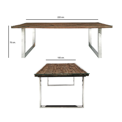 Chennai Railway Sleeper 220cm Wood Dining Table - Dimensions 