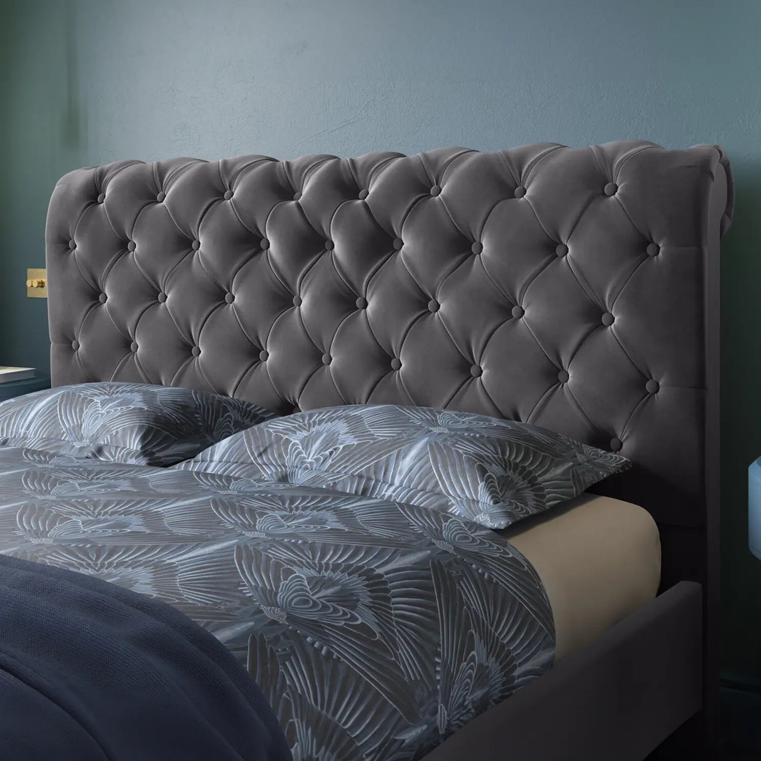 Chester Bed Frame, available in Single, Small Double, Double, Kingsize and Superking. Available in a variety of colours and fabrics - Headboard Image