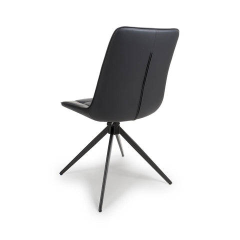 Chico Black Leather Swivel Dining Chairs black metal legs