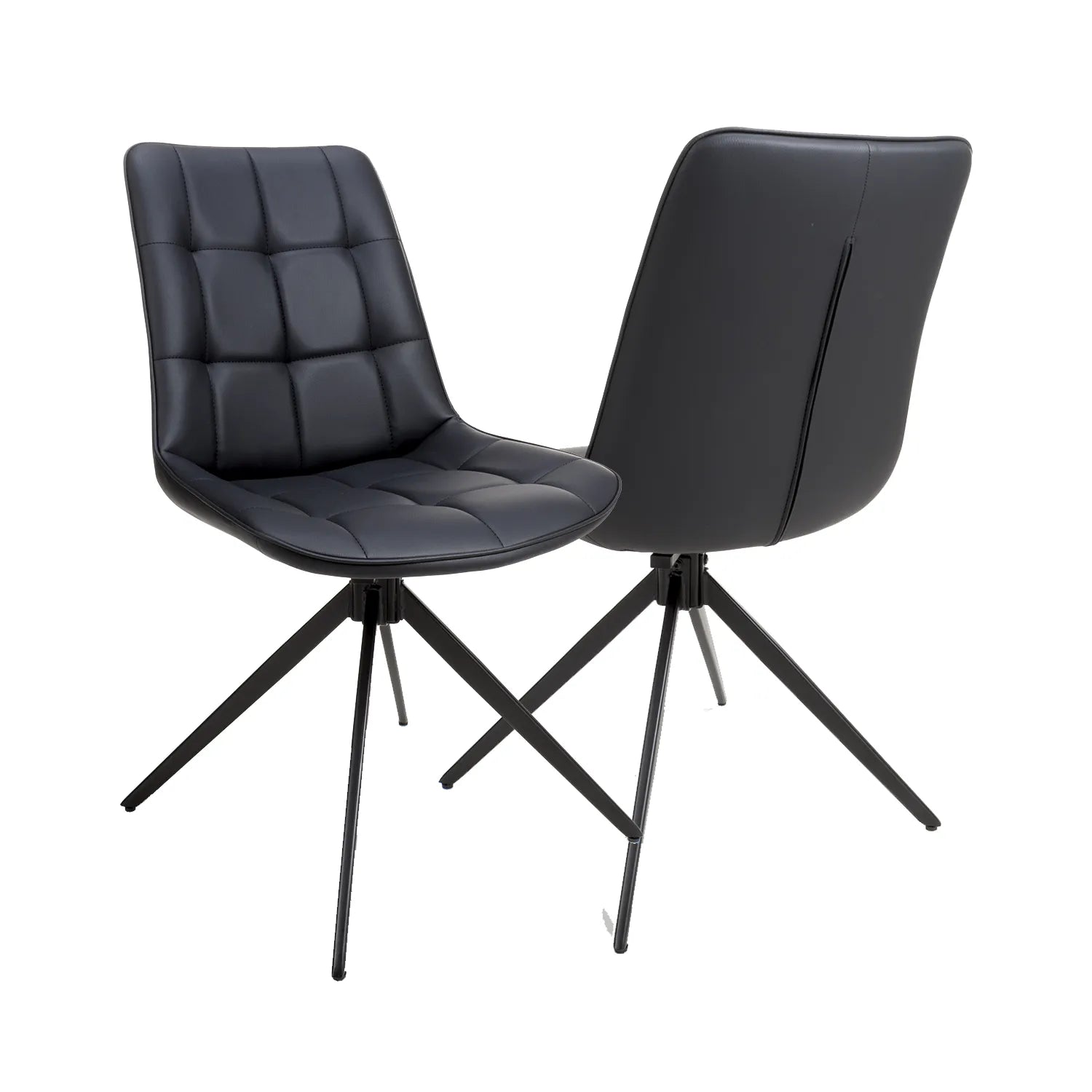 Chic Black Leather Swivel Set of 4 Dining Chairs