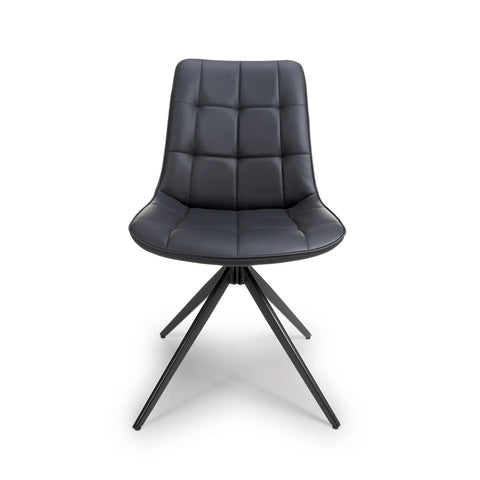 Chic Black Leather Swivel Dining Chairs