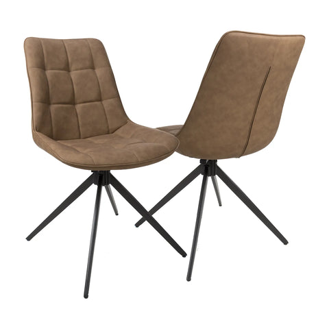 Tan Leather Swivel Dining Chairs with Black Legs