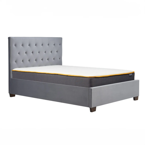 Chiswick Bed: A modern masterpiece of elegance and comfort, featuring a stylish buttoned headboard and versatile upholstery options in steel crushed velvet or sophisticated grey fabric. Explore the ottoman bed frame option for added functionality. Available in sizes Double bed and King Size Bed - Main Image