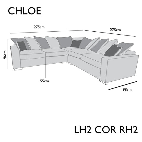 Chloe Corner Chaise Sofa Group, available in a variety of fabrics and colours - LH2, COR, RH2 Dimensions