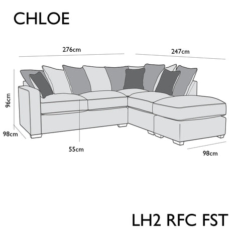 Chloe Corner Chaise Sofa Group, available in a variety of fabrics and colours - LH2,RFC,FST Dimensions